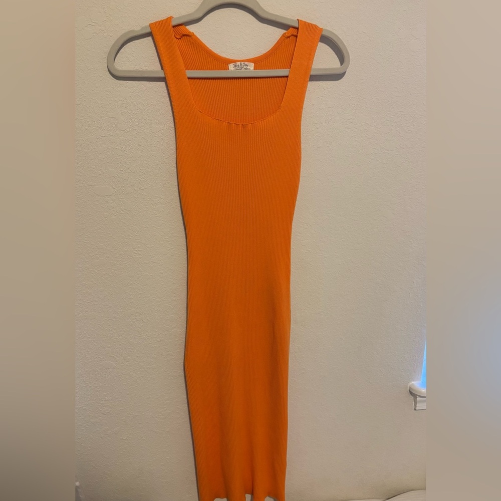 Orange Sleeveless Ribbed Dress